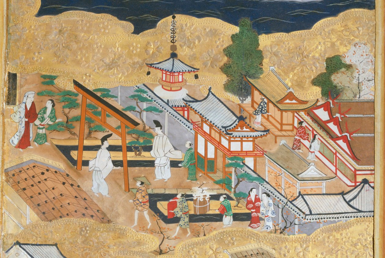 Osakazu Byobu - Japoński ośmiopanelowy składany ekran (obraz) autorstwa Japanese School