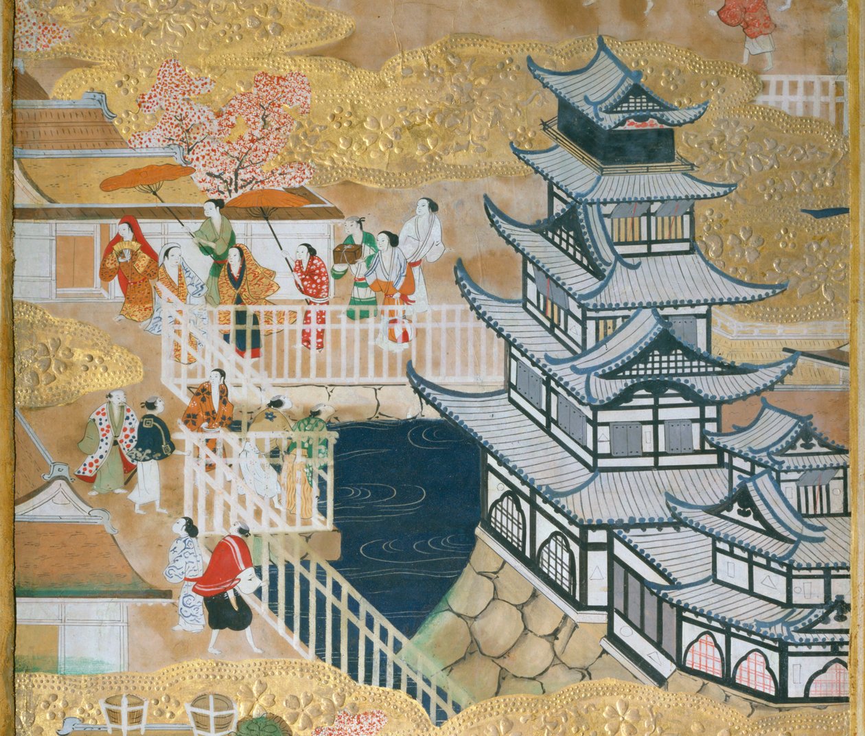 Osakazu Byobu - Japoński ośmiopanelowy składany ekran (obraz) autorstwa Japanese School