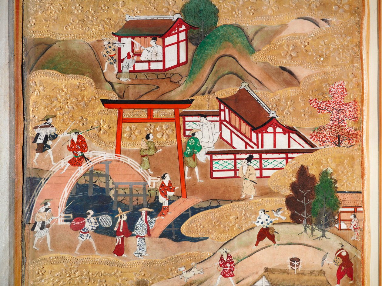 Osakazu Byobu - Japoński ośmiopanelowy składany ekran (obraz) autorstwa Japanese School