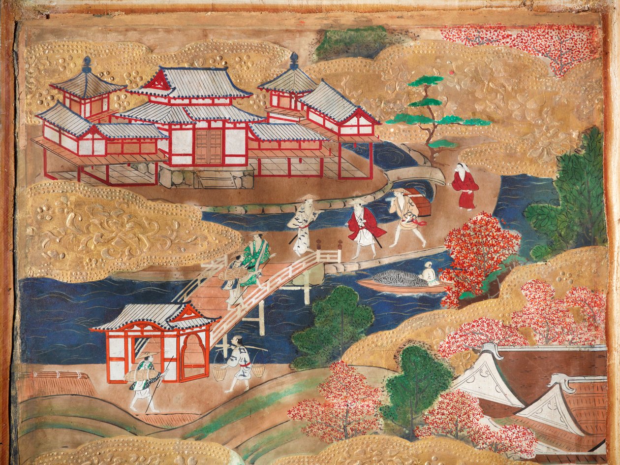 Osakazu Byobu - Japoński ośmiopanelowy składany ekran (obraz) autorstwa Japanese School