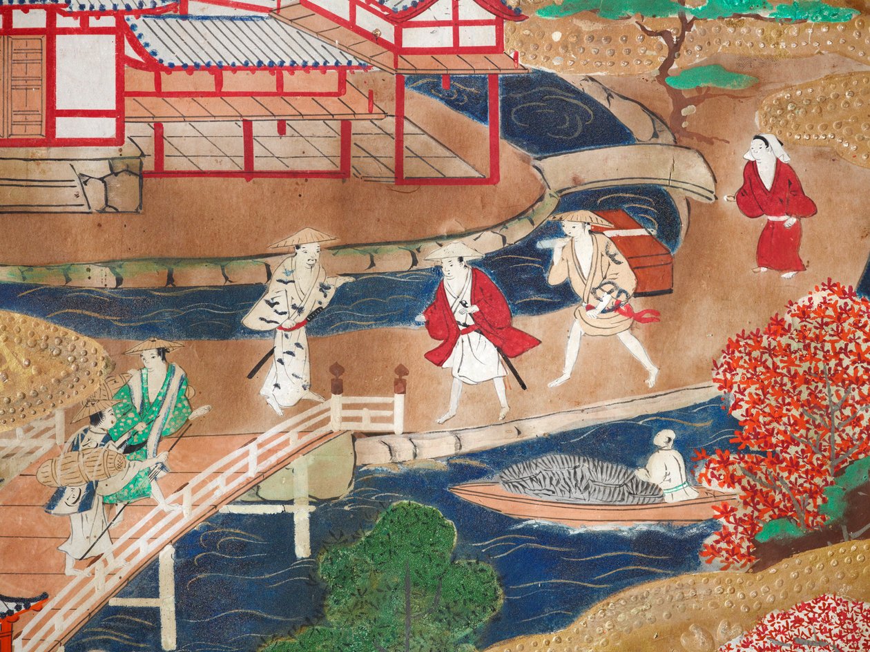 Osakazu Byobu - Japoński ośmiopanelowy składany ekran (obraz) autorstwa Japanese School