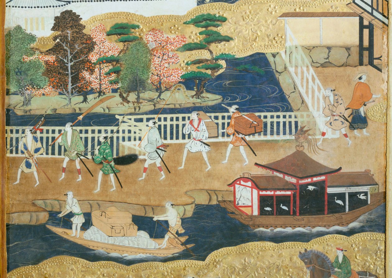 Osakazu Byobu - Japoński ośmiopanelowy składany ekran (obraz) autorstwa Japanese School