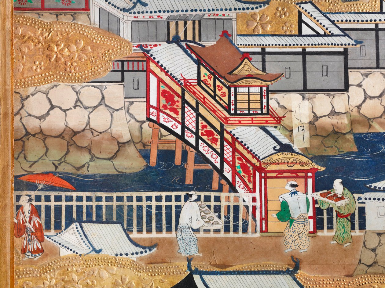 Osakazu Byobu - Japoński ośmiopanelowy składany ekran (obraz) autorstwa Japanese School