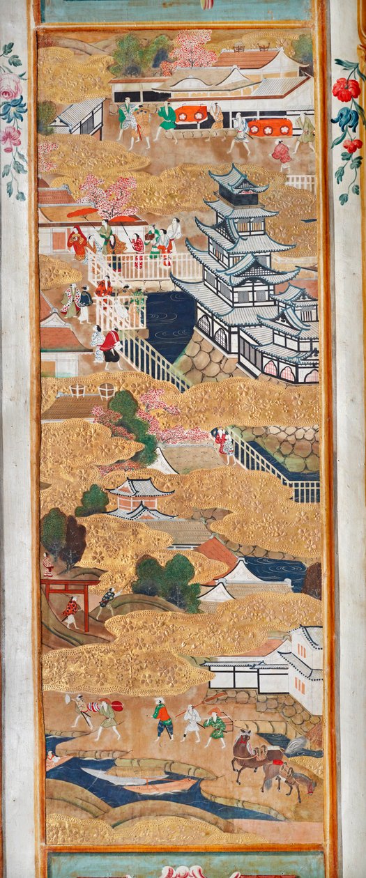 Osakazu Byobu - Japoński ośmiopanelowy składany ekran (obraz) autorstwa Japanese School