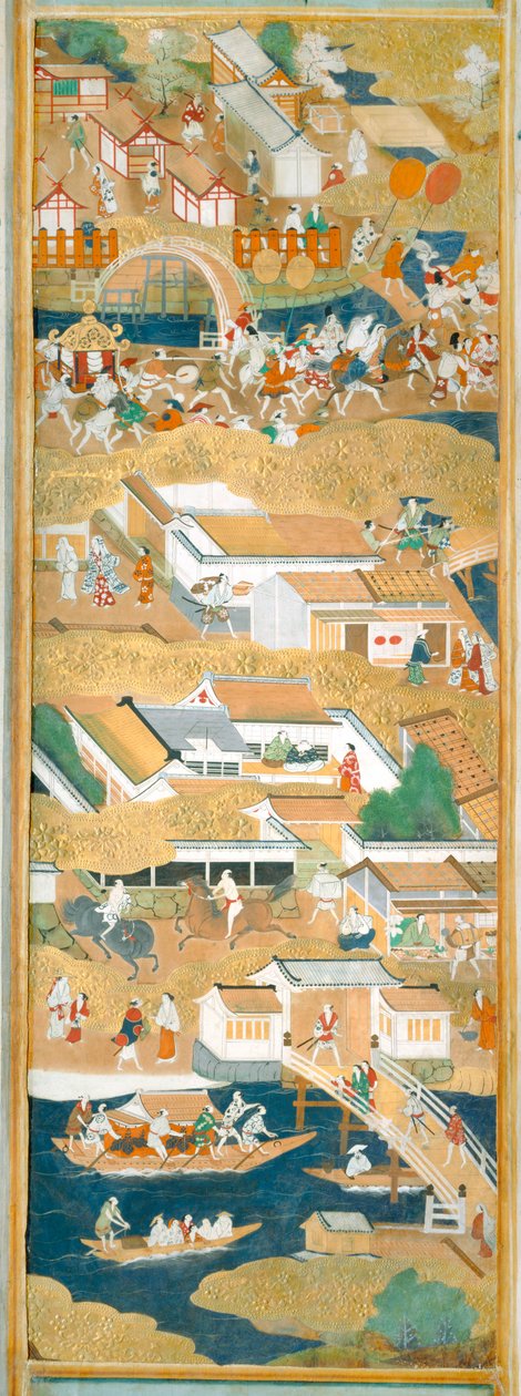 Osakazu Byobu - Japoński ośmiopanelowy składany ekran (obraz) autorstwa Japanese School