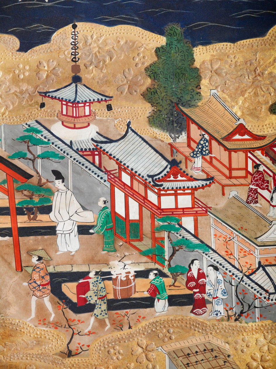 Osakazu Byobu - Japoński ośmiopanelowy składany ekran (obraz) autorstwa Japanese School