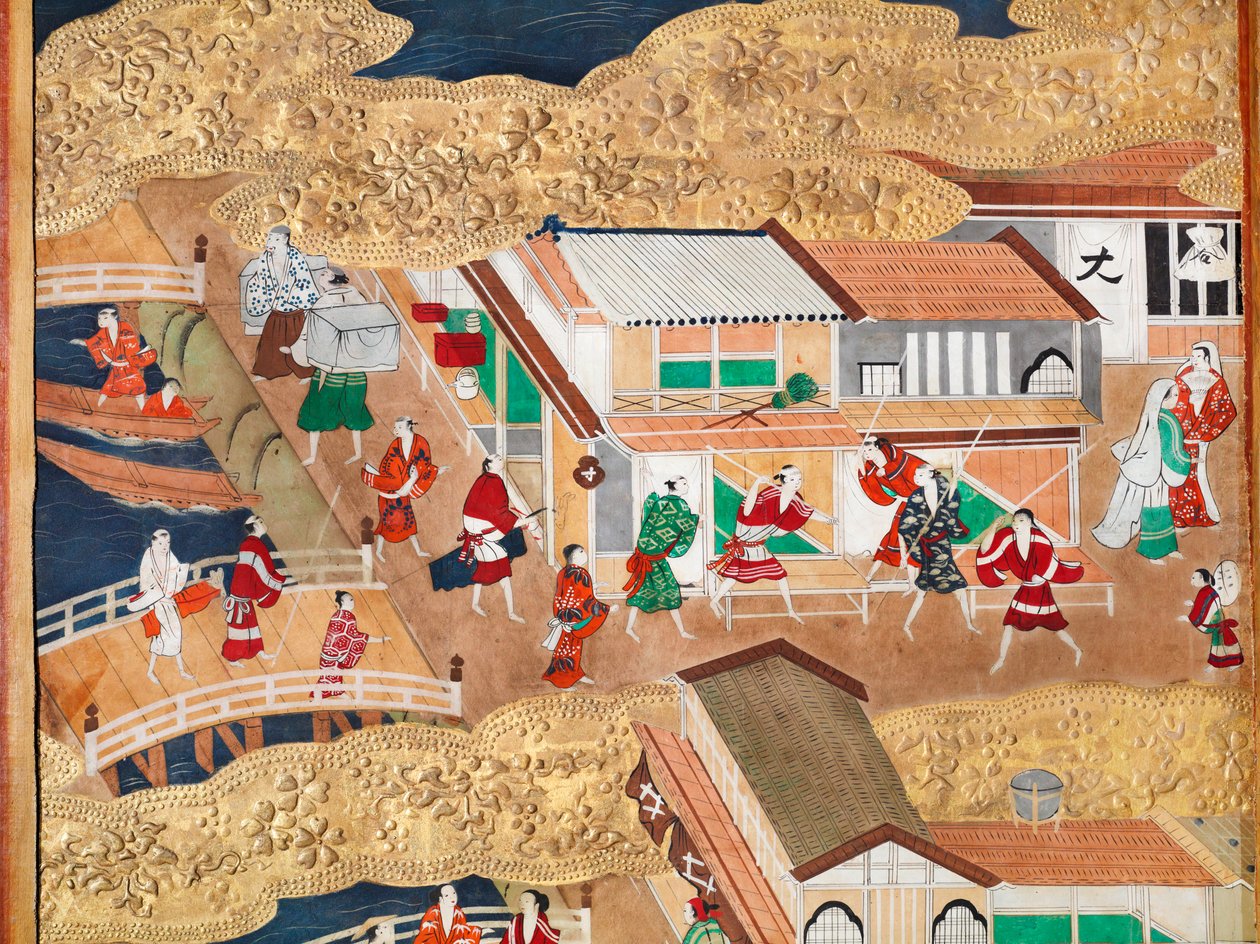 Osakazu Byobu - Japoński ośmiopanelowy składany ekran (obraz) autorstwa Japanese School