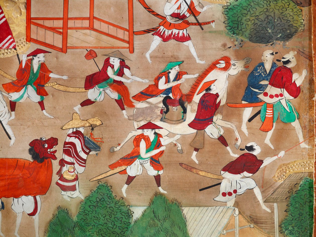Osakazu Byobu - Japoński ośmiopanelowy składany ekran (obraz) autorstwa Japanese School