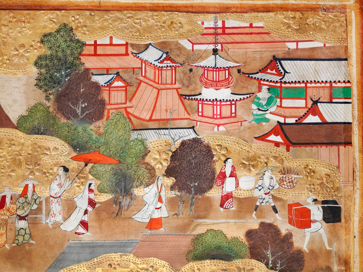 Osakazu Byobu - Japoński ośmiopanelowy składany ekran (obraz) autorstwa Japanese School