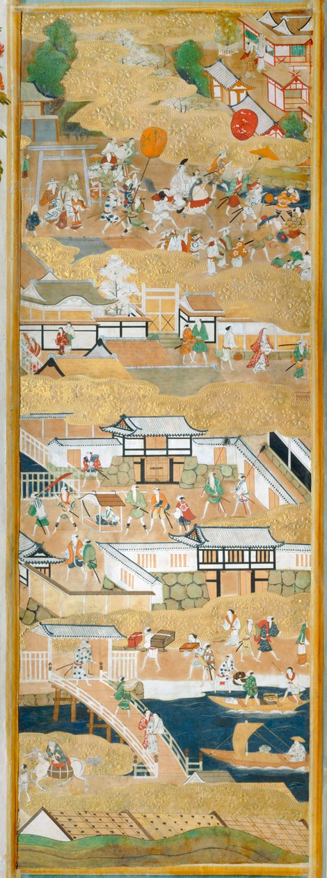 Osakazu Byobu - Japoński ośmiopanelowy składany ekran (obraz) autorstwa Japanese School