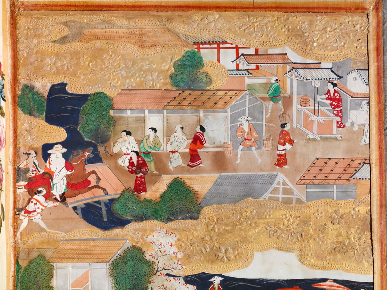 Osakazu Byobu - Japoński ośmiopanelowy składany ekran (obraz) autorstwa Japanese School