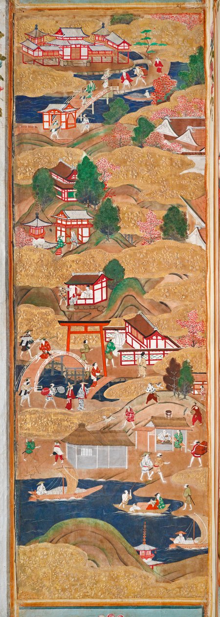 Osakazu Byobu - Japoński ośmiopanelowy składany ekran (obraz) autorstwa Japanese School