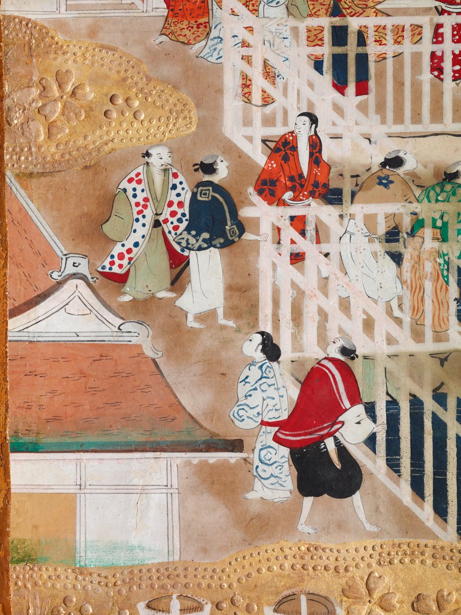 Osakazu Byobu - Japoński ośmiopanelowy składany ekran (obraz) autorstwa Japanese School