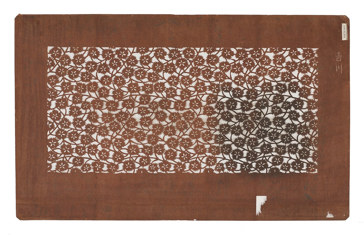 Wzornik papierowy (katagami), koniec XIX wieku (papier z kory morwy poddany obróbce persimmon sok) autorstwa Japanese School
