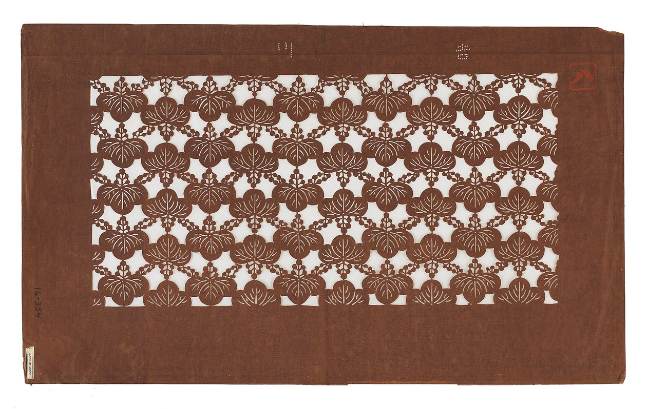 Wzornik papierowy (katagami), koniec XIX wieku (papier z kory morwy poddany obróbce persimmon sok) autorstwa Japanese School