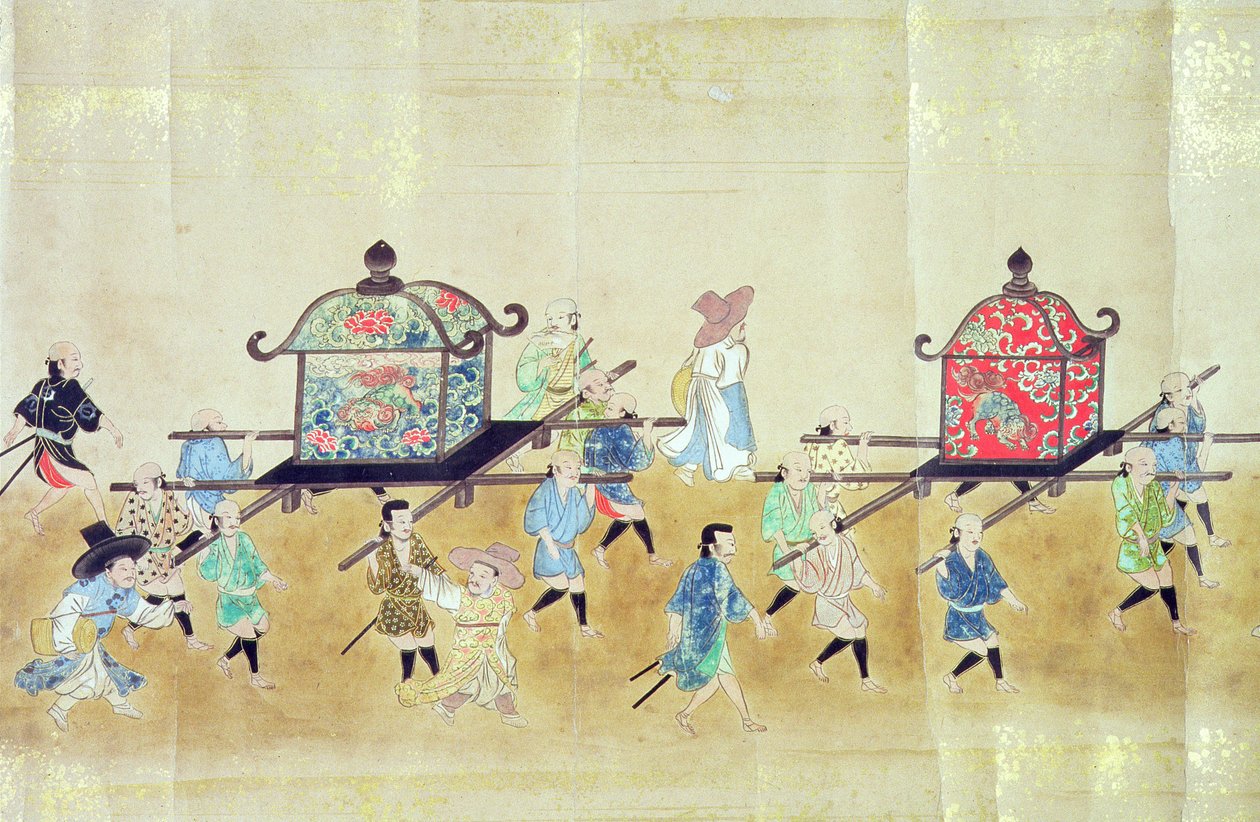 Część Szóstej Ambasady Korei w Japonii w czasie sukcesji Tokugawy Ietsuna w 1651, prawdopodobnie przez Kano Masanobu (1625-94) 1655-57 (malowanie przewijane) (patrz także 120822 i 120823) autorstwa Japanese School