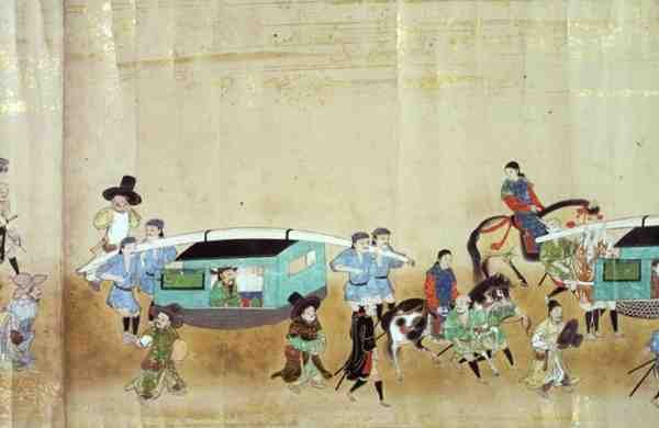 Część Szóstej Ambasady Korei w Japonii w Meireki 1 w czasie sukcesji Tokugawy Ietsuna w 1651, prawdopodobnie przez Kano Masunobu (1625-94) 1655-57 (obraz przewijany) autorstwa Japanese School