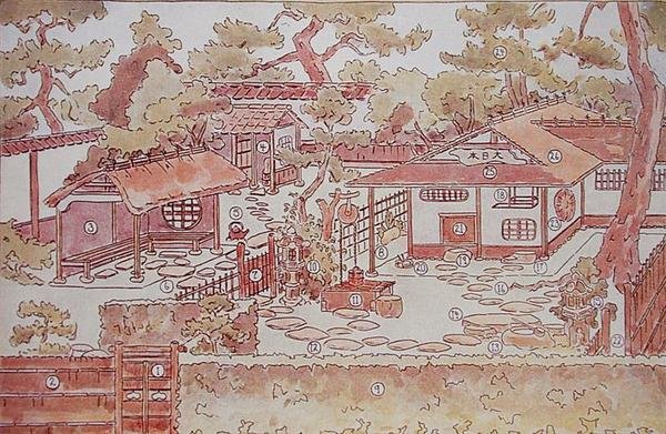 Plan ogrodu herbacianego, koniec XIX w. (kolor lito) autorstwa Japanese School