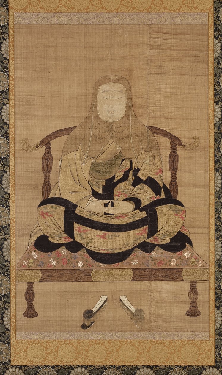 Portret Tendai Daishi, okres Nanbokucho (atrament, kolor i złoto na jedwabiu) autorstwa Japanese School