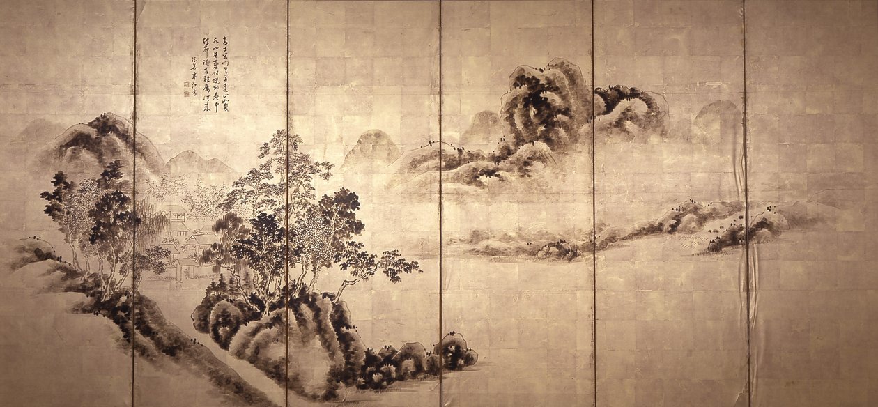 Recto: Krajobraz po Mi Fei, ok. 1810 r. (atrament na płatkach złota) autorstwa Japanese School