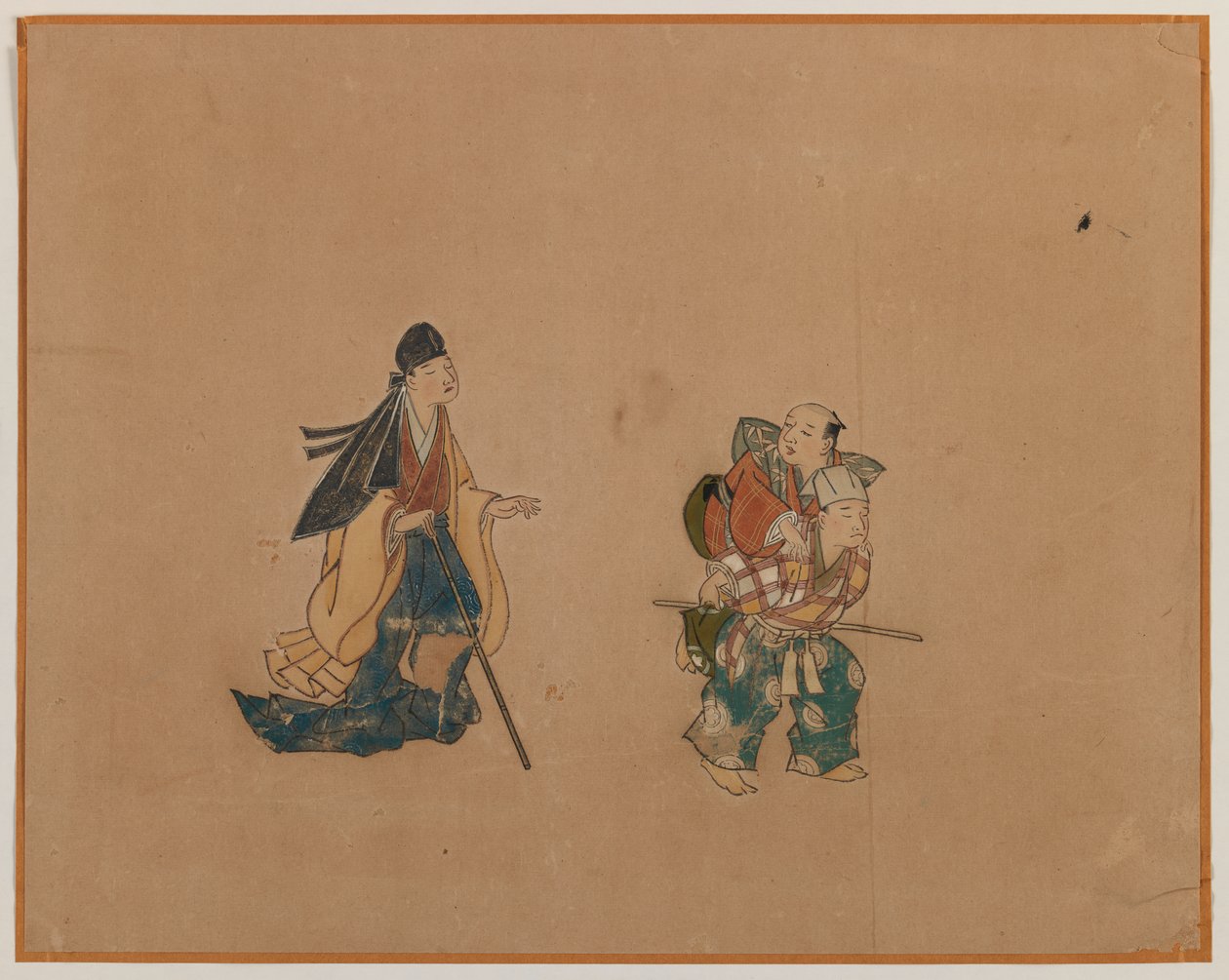 Samurai and Two Blindmen, Album Leaf Painting (tusz i kolor na papierze) autorstwa Japanese School