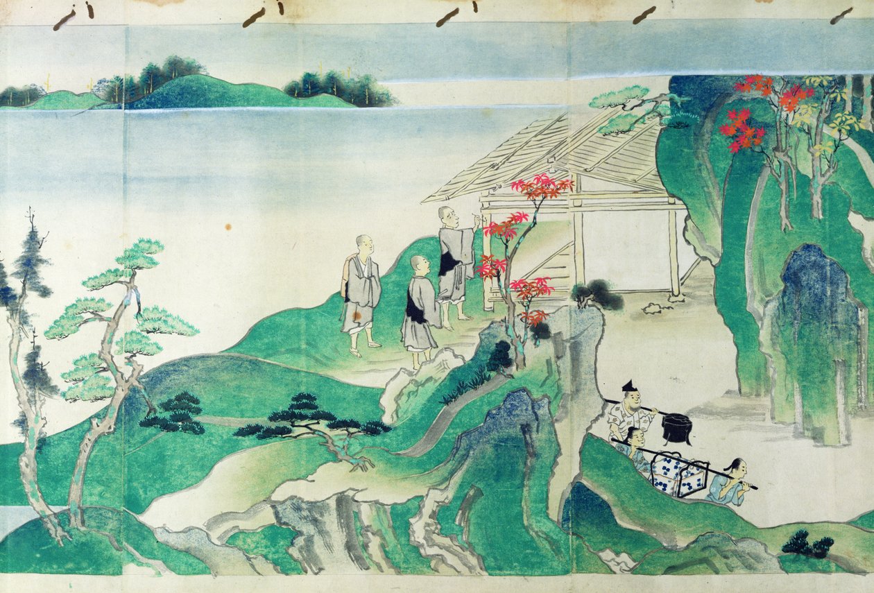 Służący z ilustrowanej historii życia mnicha Ippena (1239-89) (wc na papierze) autorstwa Japanese School