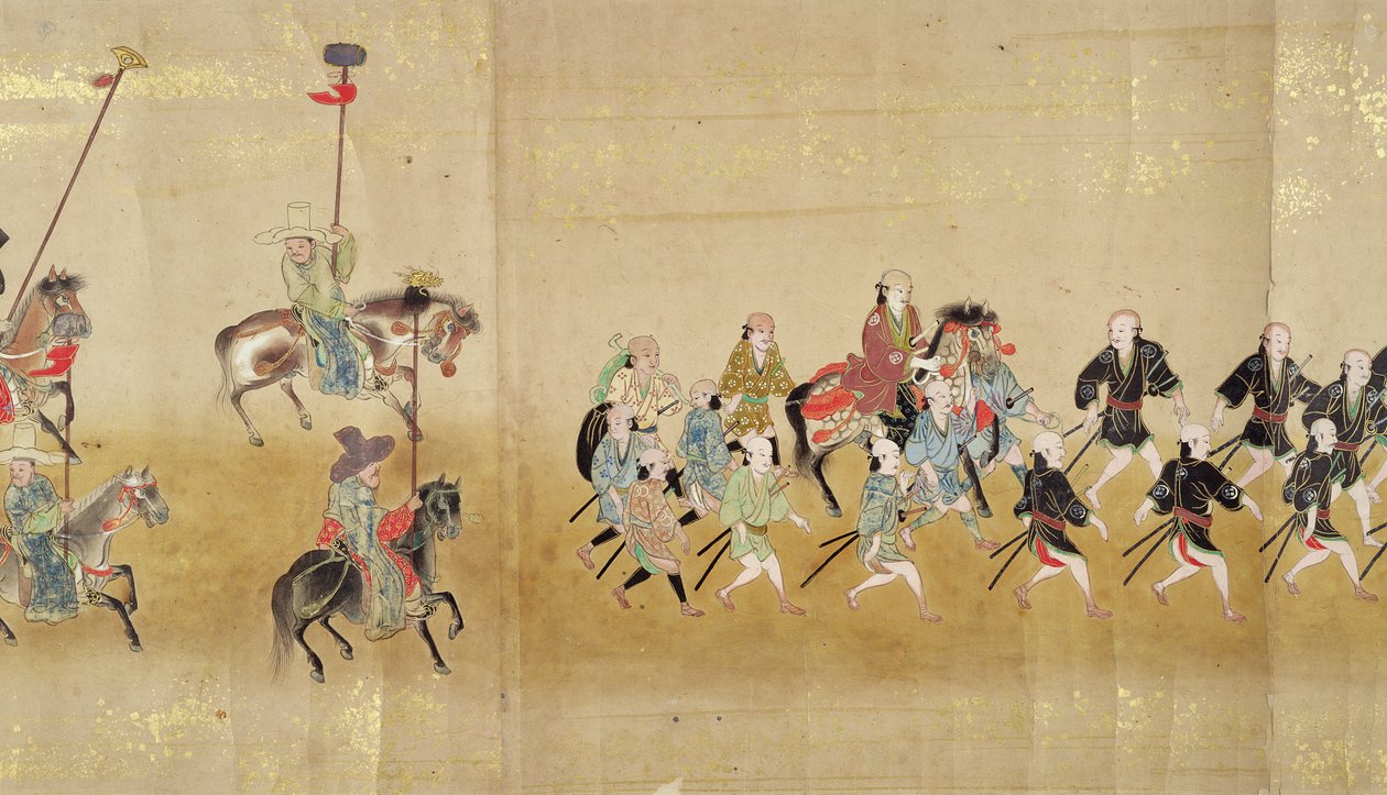 Szósta Ambasada Korei w Japonii w Meireki 1 w czasie sukcesji Tokugawy Ietsunas w 1651, prawdopodobnie Kano Masunobu (1625-94) (obraz przewijany) (szczegół) autorstwa Japanese School