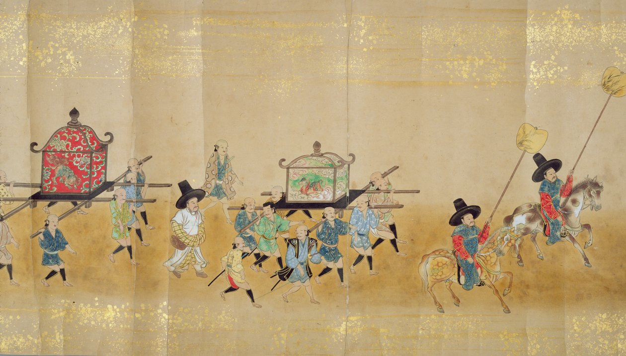 Szósta Ambasada Korei w Japonii w Meireki 1 w czasie sukcesji Tokugawy Ietsunas w 1651, prawdopodobnie przez Kano Masunobu (1625-94) (malowanie przewijane) (szczegóły) (patrz także 79774 i 120822) autorstwa Japanese School