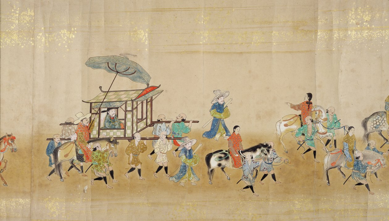 Szósta ambasada Korei w Japonii w Meireki 1 w czasie sukcesji Tokugawy Ietsunas w 1651, prawdopodobnie przez Kano Masunobu (1625-94) (malowanie przewijane) (szczegół) (patrz także 120833) autorstwa Japanese School