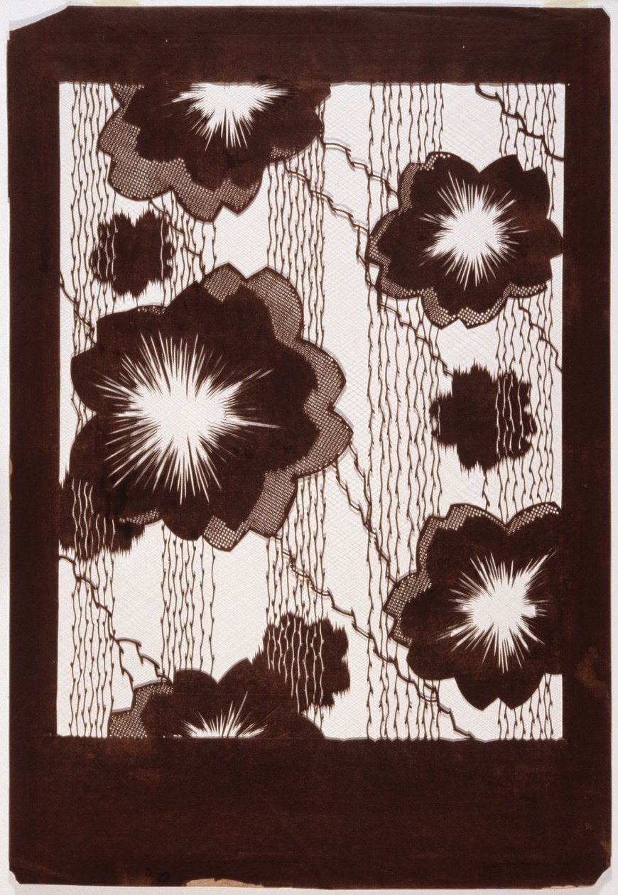Szablon: Kwiaty hibiskusa i gałązki wierzby (papier) autorstwa Japanese School