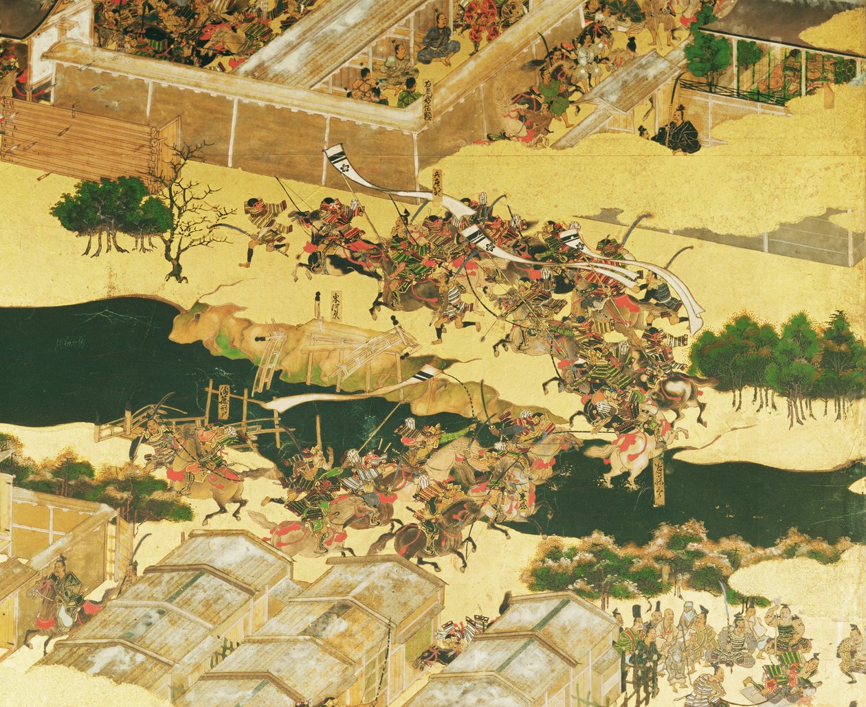 Bitwa pod Halogenem z ekranu, okres Momoyama (1568-1600) (pióro i atrament, kolor i złoto nałożone na panel) (szczegół) autorstwa Japanese School