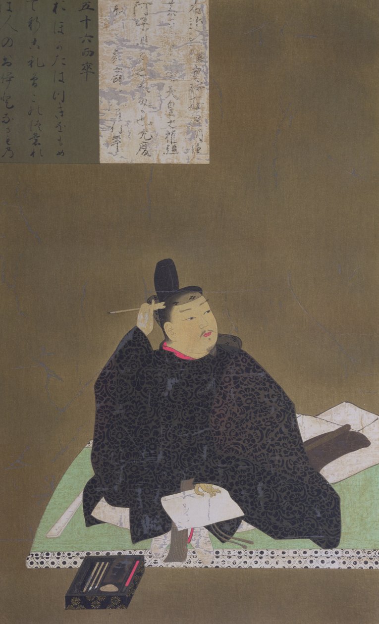 Poeta, Ariwara Narihira (825-880) z „The Kokka”, wrzesień 1910 (kolorowi członkowie) autorstwa Japanese School