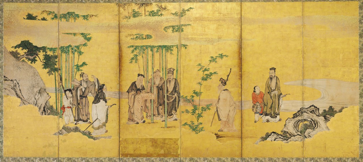 Siedmiu Mędrców z Bambusowego Gaju, Kan? szkoła (tusz, kolor, złoto i złoto na papierze) autorstwa Japanese School