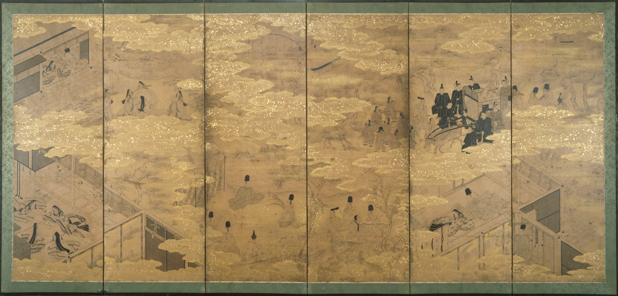 Opowieść o Genji, koniec XVII-początek XVIII wieku (tusz z pigmentem i złotym listkiem na papierze mikowym) (para 171424) autorstwa Japanese School