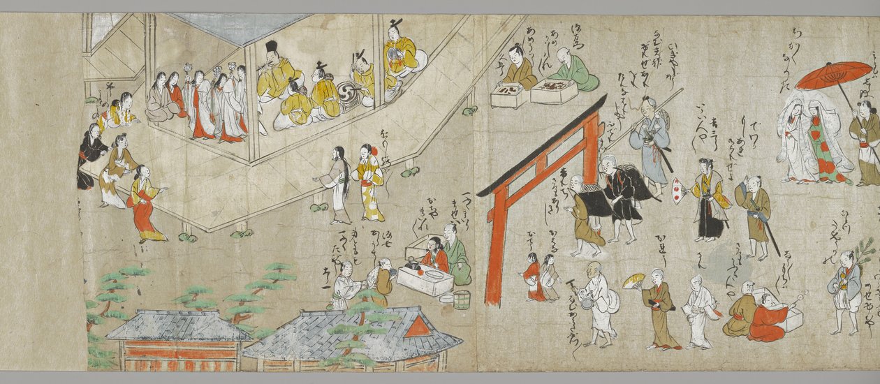 The Tenjin Shrine Scrolls (jeden z pary) (szczegół), Szkoła Tosa, XVII wiek (atrament, kolor i gofun na papierze) (patrz także 5846316) autorstwa Japanese School