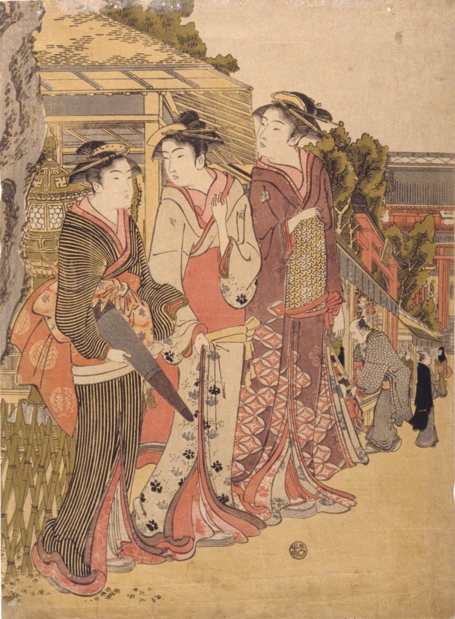 Trzy piękności na rynku (drzeworyt kolorowy) autorstwa Japanese School
