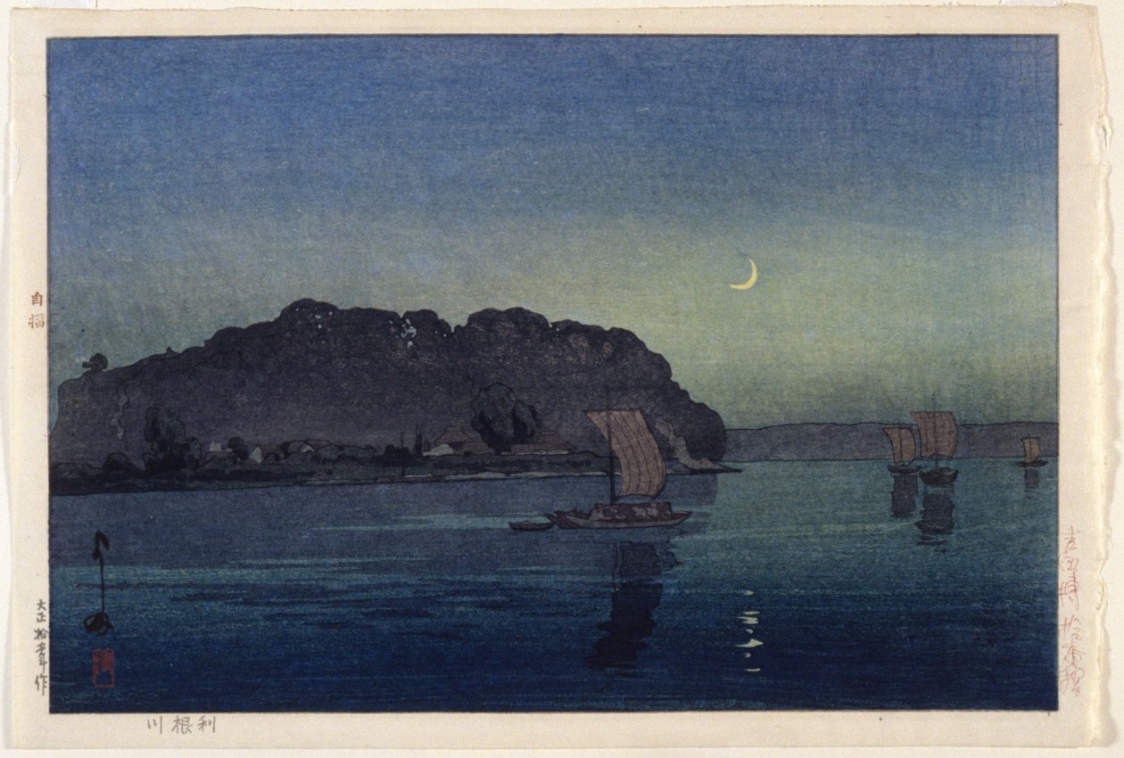 Rzeka Tonegawa (drzeworyt kolorowy) autorstwa Japanese School