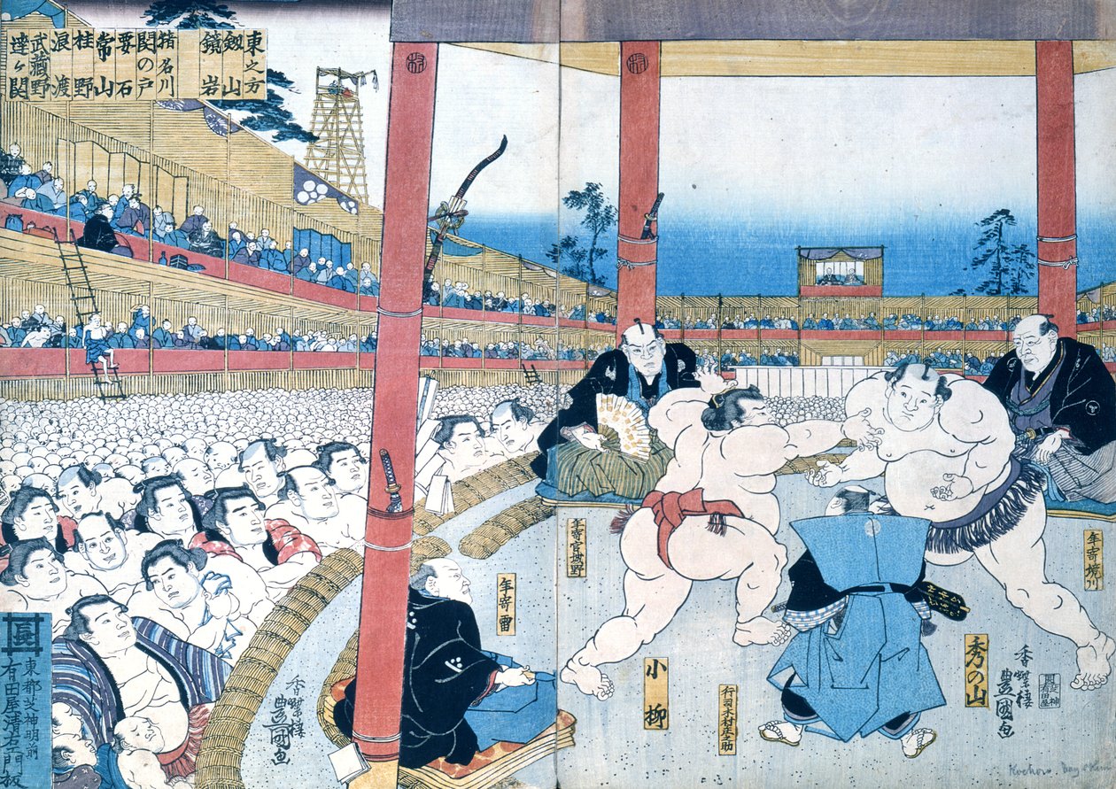 Tradycyjne zapasy w Japonii: zapaśnicy sumo, autorstwa Japanese School