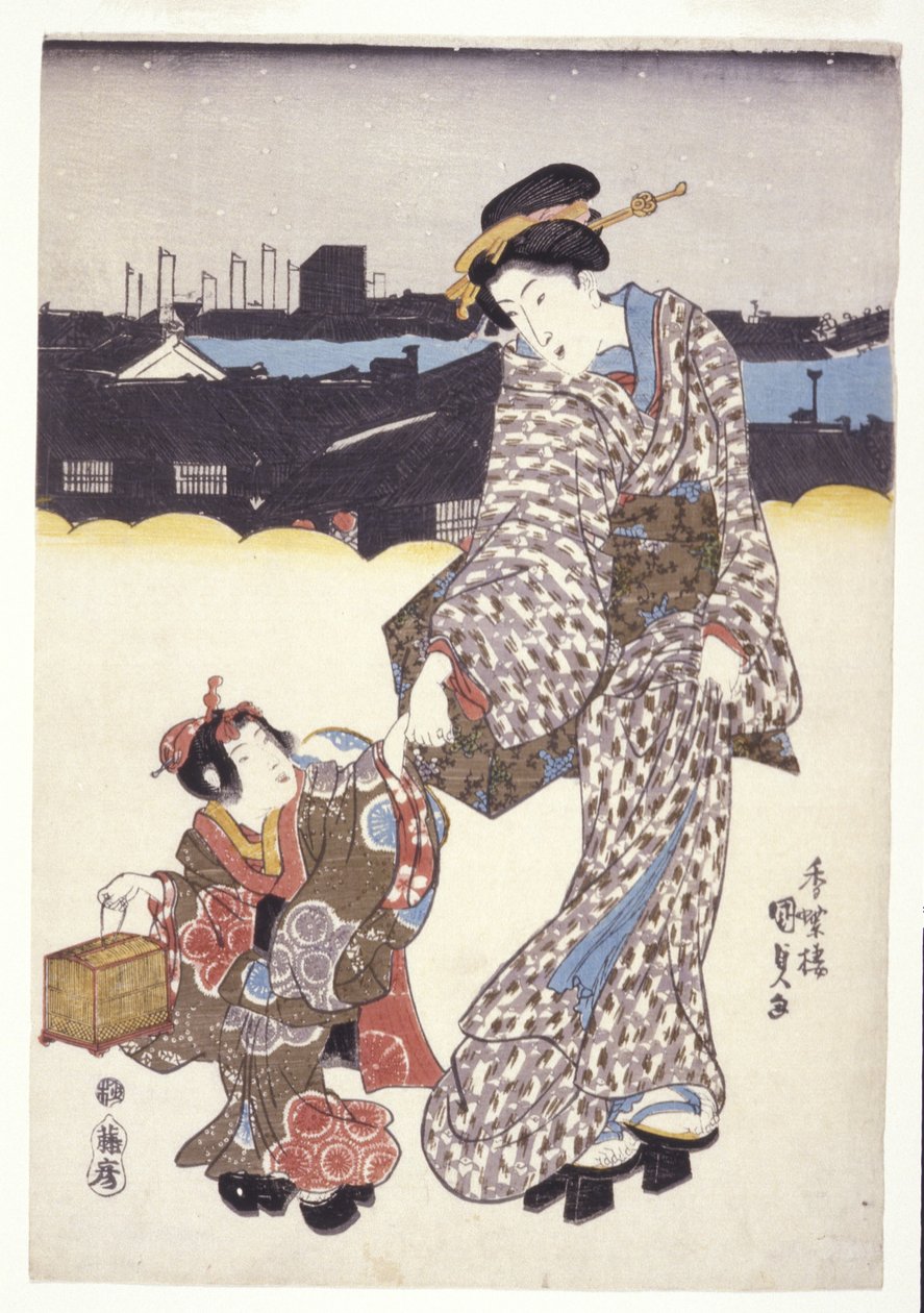 Bez tytułu (Kobieta i dziecko) (drzeworyty kolorowe) autorstwa Japanese School