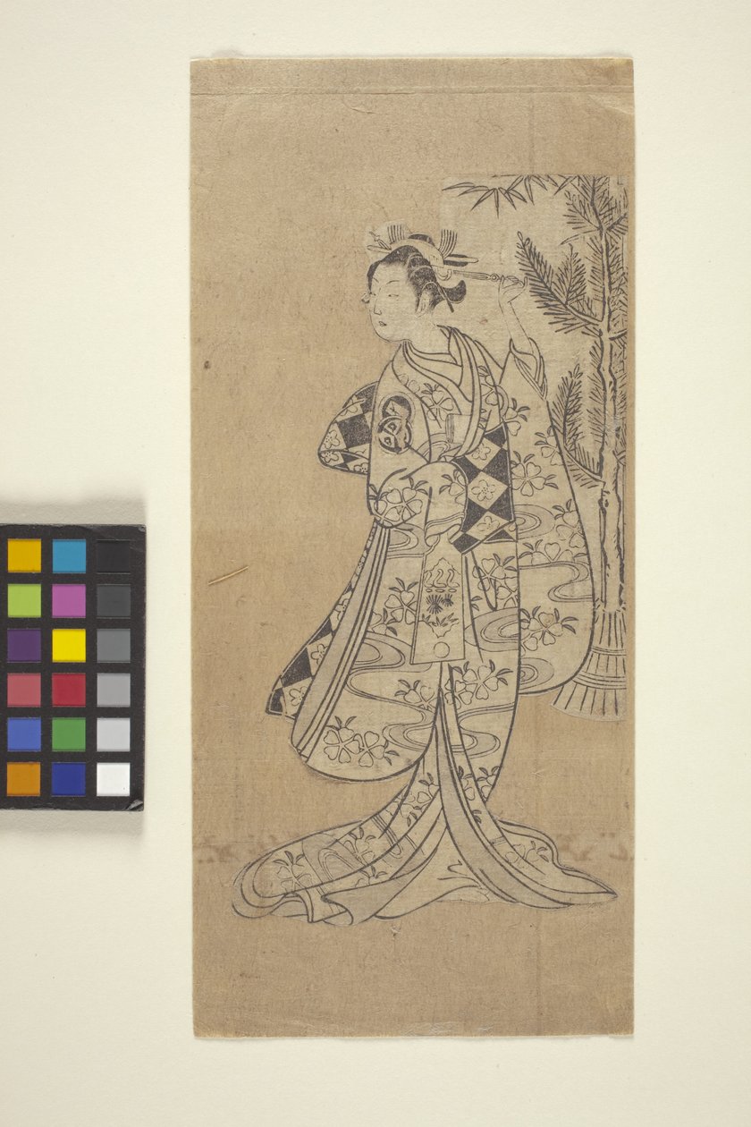 Bez tytułu (Kobieta stojąca przed drzewem) (drzeworyt kolorowy) autorstwa Japanese School