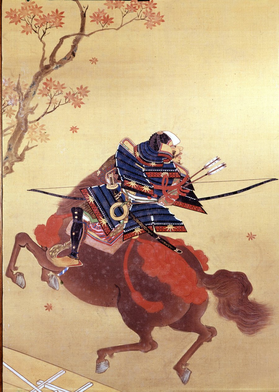 Muneta wojownika. Obraz na jedwabiu School Tosa, autor Chikana Morizumi dit Hsien. XVIII wiek.Museo Chiossone. Geny autorstwa Japanese School