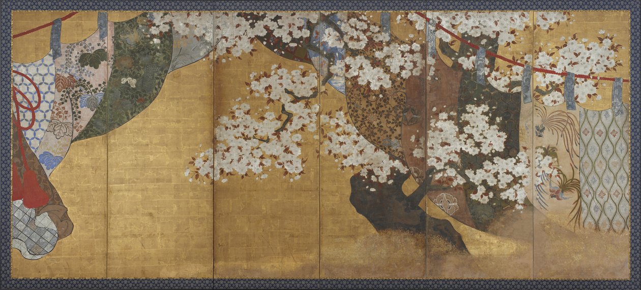 Osłona przed wiatrem i wiśnia, ekran autorstwa Japanese School