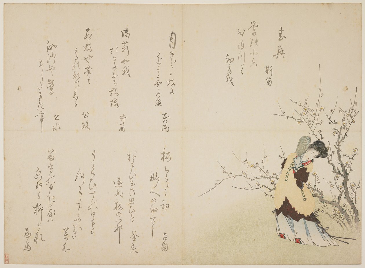 Kobieta w chińskim stroju dworskim, ok. 1830-44 (kolorowy drzeworyt, karazuri na futrze) autorstwa Japanese School