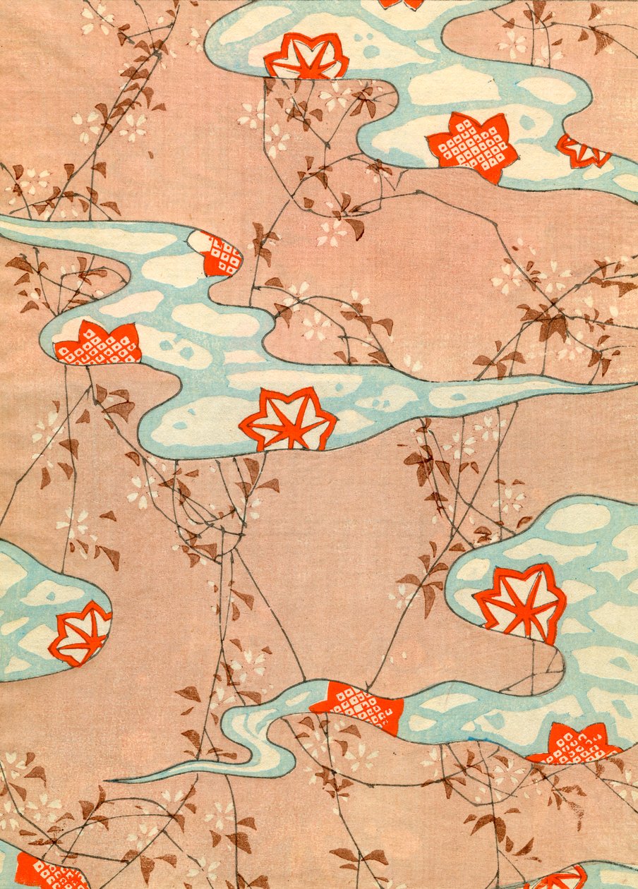 Woodblock Print jesiennych liści autorstwa Japanese School