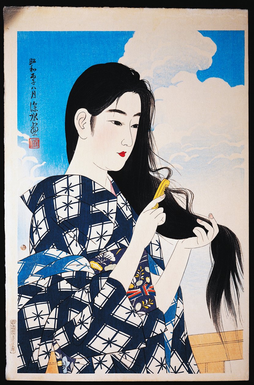 Młoda kobieta czesze włosy autorstwa Japanese School