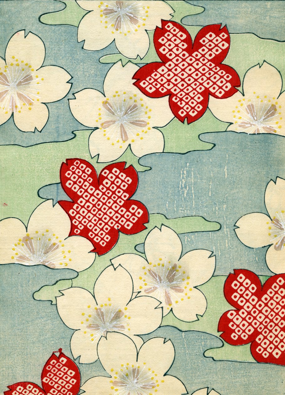 kolorowy drzeworyt z nadrukiem Dogwood Blossoms autorstwa Japanese School
