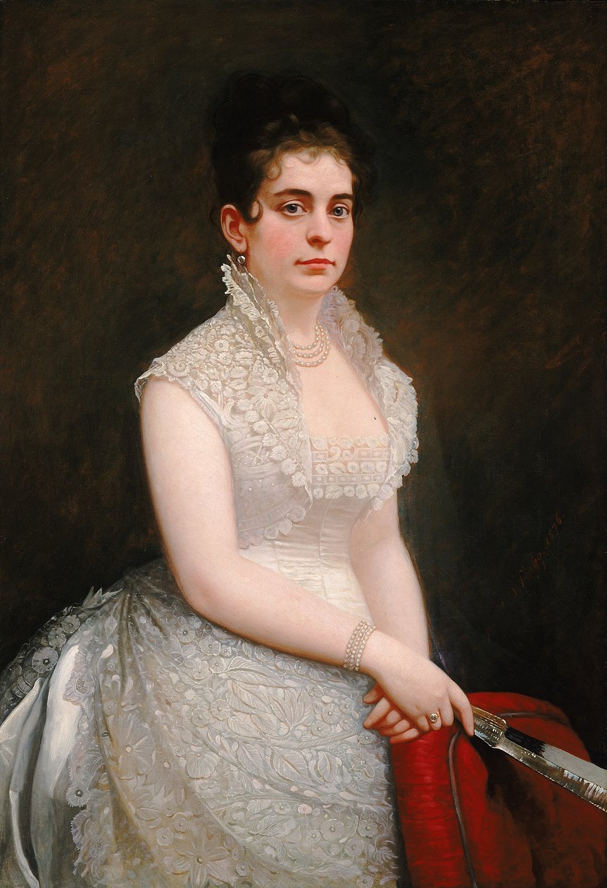 Alice Pike Barney, w sukni ślubnej, 1876. autorstwa Jared B. Flagg