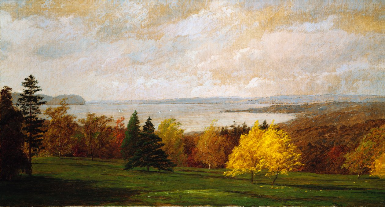 Widok na Hudson w pobliżu Hastings, 1895 autorstwa Jasper Francis Cropsey