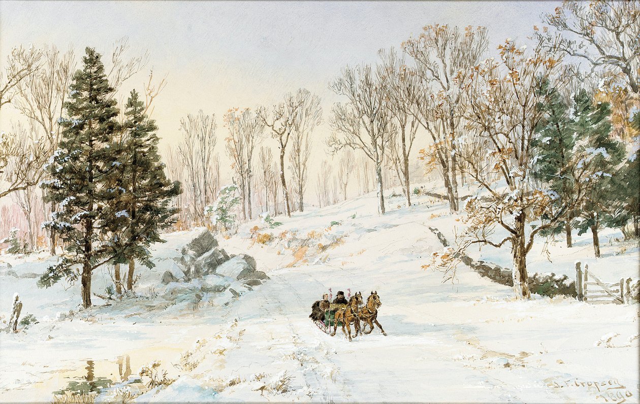 Zima na Ravensdale Road, Hastings-on-Hudson autorstwa Jasper Francis Cropsey
