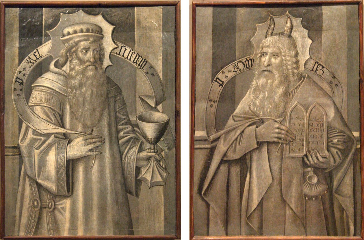 Przedziały na rewersie predelli Santa Maria de Ripoll-Melchizedek i Moses autorstwa Jaume Huguet